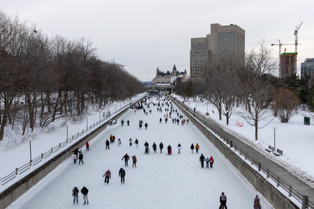 Ottawa, Canada - February 8, 2025: Rideau Canal ice skating rink in winter seasonのeditorial素材