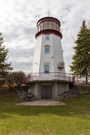 Prescott, Canada - April 6, 2025: Prescott Rotary Lighthouse on the St. Lawrence River in Ontarioのeditorial素材