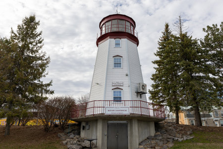 Prescott, Canada - April 6, 2025: Prescott Rotary Lighthouse on the St. Lawrence River in Ontarioのeditorial素材