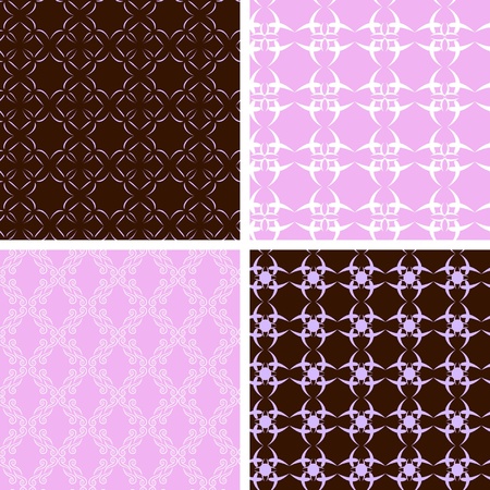 set of 4 seamless patterns in pink-white-brown colorsのイラスト素材