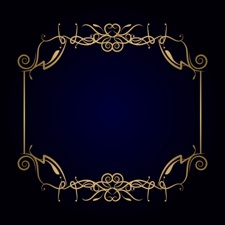 golden frame on the dark blue backgroundのイラスト素材