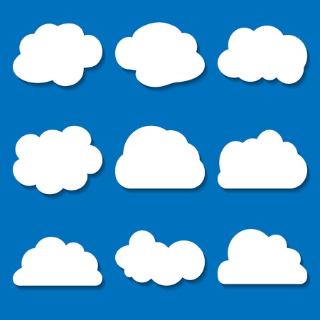 set of white paper clouds on the blue backgroundのイラスト素材