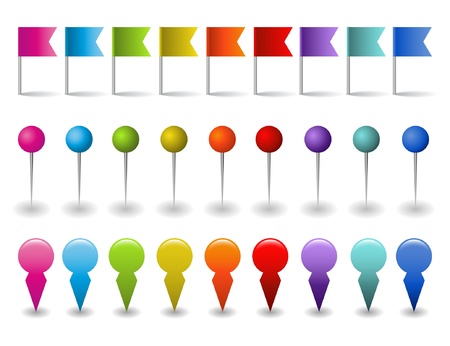 set of flags, pins and pointersのイラスト素材