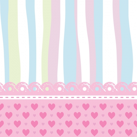 baby card with a lace, stripes and a pattern of heartsのイラスト素材