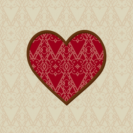 background with a pattern and a red heart のイラスト素材