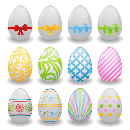 set of white eggs with ribbons and patternsのイラスト素材