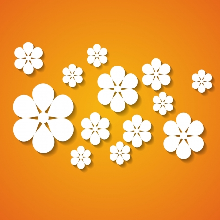 a group of flowers on the orange backgroundのイラスト素材