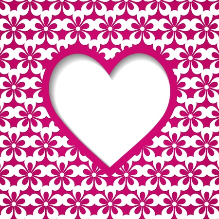pink floral background witha heart frameのイラスト素材