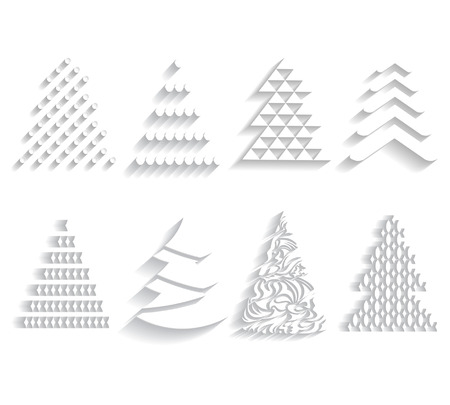 set of white stylized paper fir treesのイラスト素材