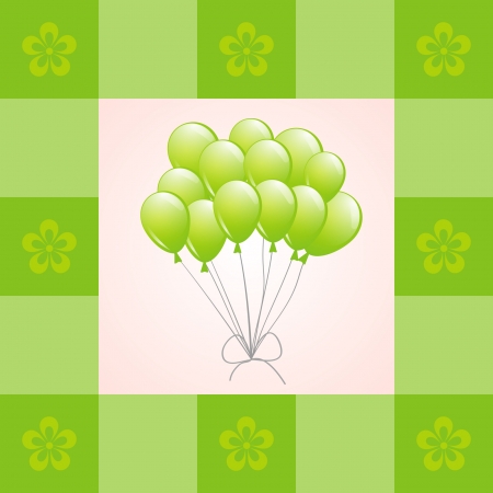 green background with balloons and flowersのイラスト素材
