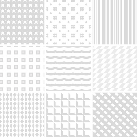 set of 9 white and grey seamless patternsのイラスト素材