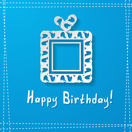 blue birthday greeting card with a paper gift boxのイラスト素材