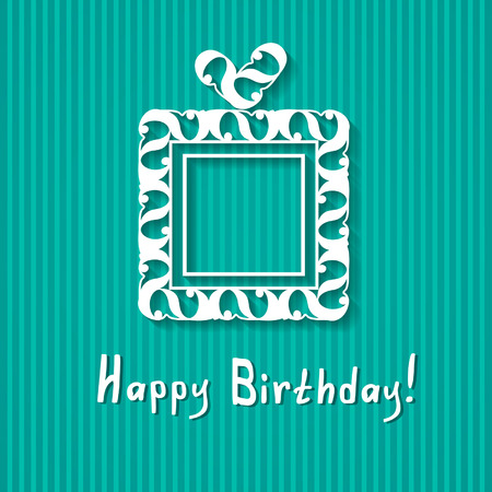 birthday card with a stylized gift box on the striped backgroundのイラスト素材
