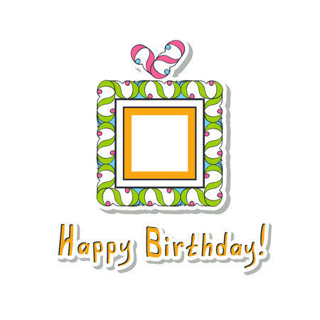 birthday card for a child with a gift boxのイラスト素材