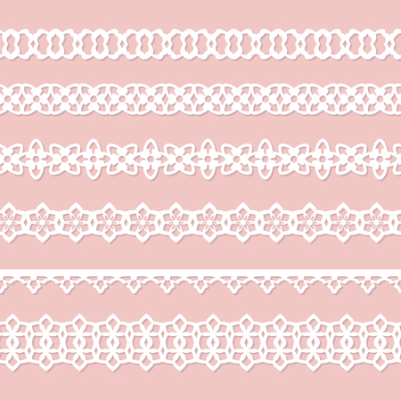 set of seamless paper borders on the pink backgroundのイラスト素材