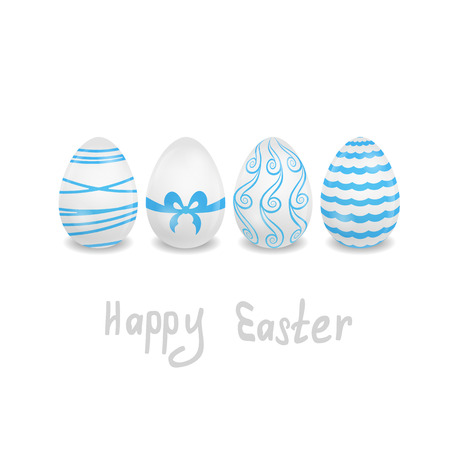 a row of 4 blue eggs for Easter greetingのイラスト素材