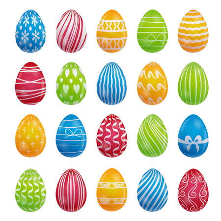 set of 20 painted Easter eggsのイラスト素材