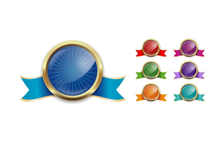 bright  badges with golden borders and ribbonsのイラスト素材