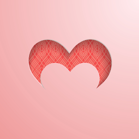 pink greeting card with a cut heart and a patterned backdropのイラスト素材