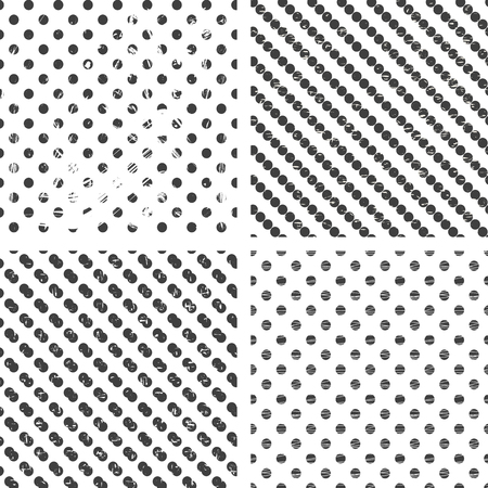 Set of 4 grunge monochrome patterns with polka dotsのイラスト素材