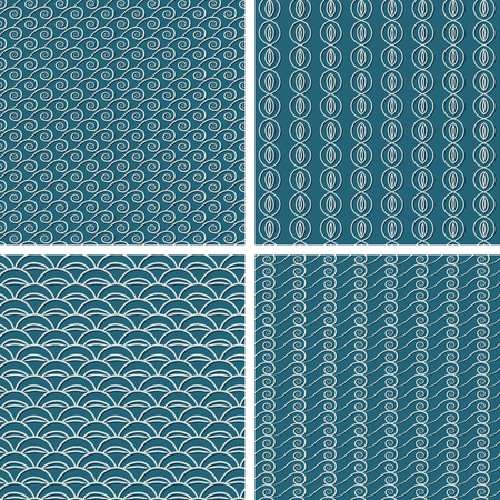 4 blue seamless pattern with stylized waterのイラスト素材