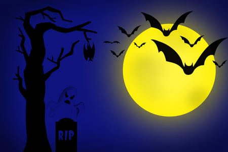 Halloween night with bats and moonの写真素材