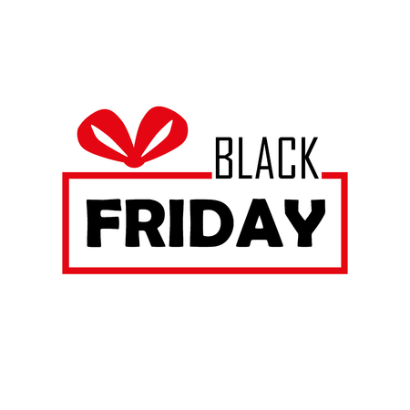 Black friday super sale poster with ribbon. Text, word on white and red backgroundの写真素材