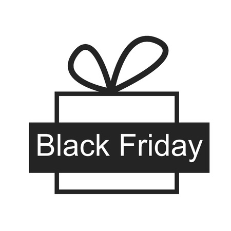 Black friday. Gift box with ribbon on white background. Big discounts and salesの写真素材