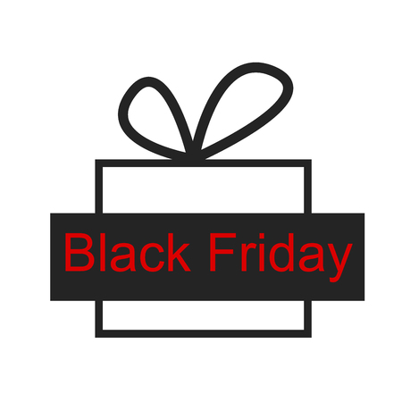 Black friday. Gift box with ribbon on white background. Big discounts and salesの写真素材