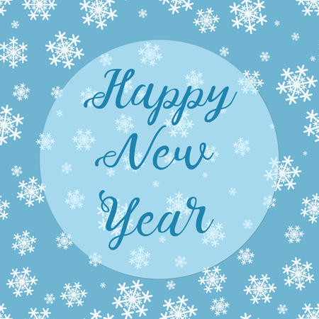 Snowflakes seamless Christmas pattern with Happy New Year text on blue background.の写真素材