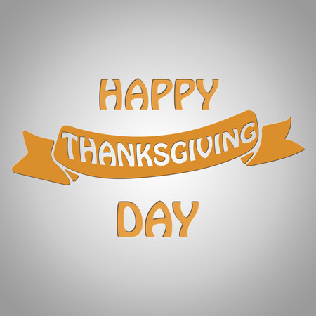 Happy Thanksgiving text on white gradient background with tape, typography poster. Celebration text for postcard. calligraphy lettering holiday quoteの写真素材