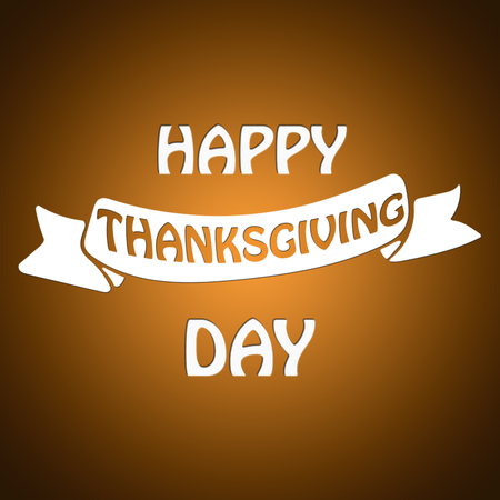 Happy Thanksgiving text on orange, brown gradient background with tape, typography poster. Celebration text for postcard. calligraphy lettering holiday quoteの写真素材