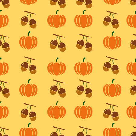 Autumnal Thanksgiving orange seamless pattern with pumpkin and leaf, leaves illustrationの写真素材