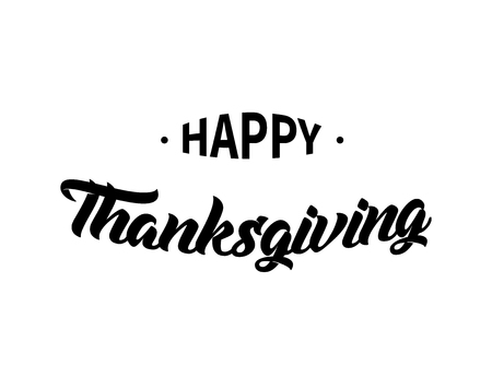 Happy Thanksgiving black text on white background, typography poster. Celebration text for postcard. calligraphy lettering holiday quoteの写真素材
