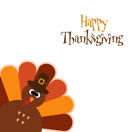 Happy Thanksgiving text Cartoon Turkey on white background Thanksgiving posterの写真素材