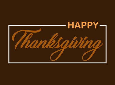 Happy Thanksgiving orange text on brown background, typography poster. Celebration text for postcard. calligraphy lettering holiday quoteの写真素材