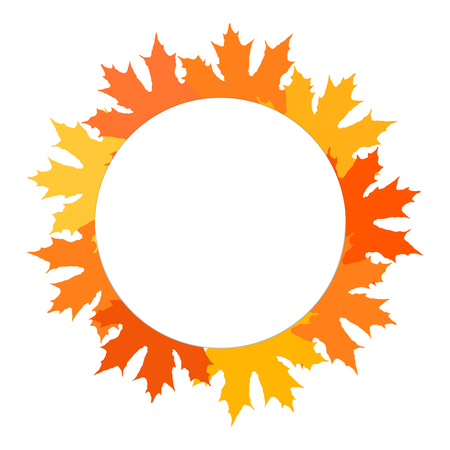 Happy Thanksgiving poster, card with empty circle. Wreath of colorful autumn leaves illustration. Thanksgiving Day postcard .の写真素材