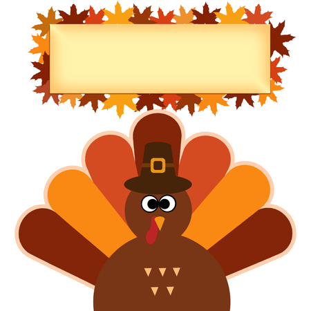Happy Thanksgiving text Cartoon Turkey on white background Thanksgiving posterの写真素材