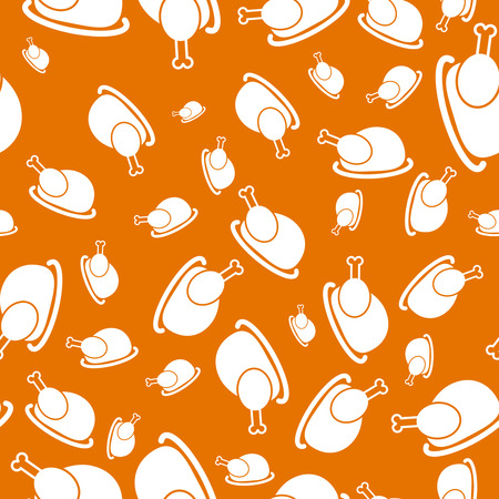 Autumnal Thanksgiving orange seamless pattern with turkeys illustrationの写真素材