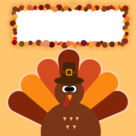 Happy Thanksgiving text Cartoon Turkey on orange background Thanksgiving posterの写真素材