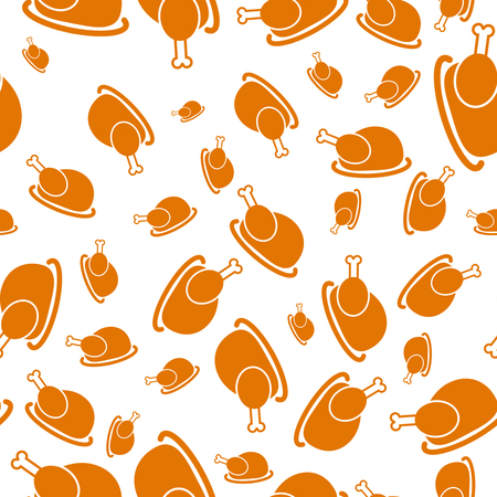 Autumnal Thanksgiving orange and white seamless pattern with turkeys illustration.の写真素材