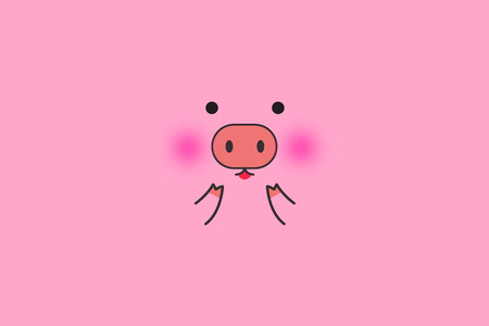Cute funny pig face, pig's snout on pink background. 2019 New Year.の写真素材