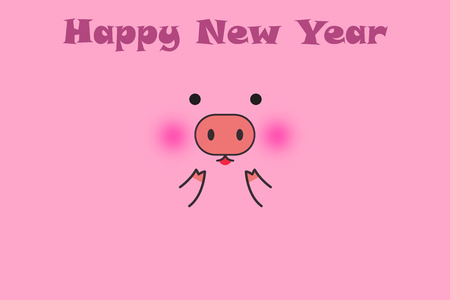 Cute funny pig face, pig's snout on pink background. 2019 New Year.の写真素材