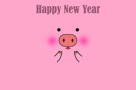 Cute funny pig face, pig's snout on pink background. 2019 New Year.の写真素材