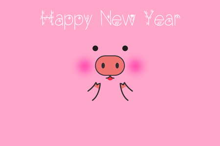 Cute funny pig face, pig's snout on pink background. 2019 New Year.の写真素材