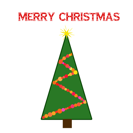 Christmas tree green whith garland flat lay.の写真素材