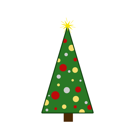 Christmas tree green whith garland flat layの写真素材
