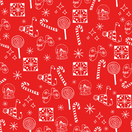 Seamless Christmas pattern white objects on red background.の写真素材