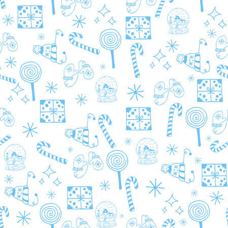 Seamless Christmas pattern blue objects on white background.の写真素材