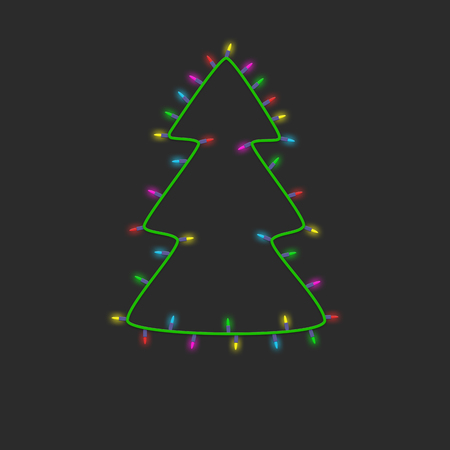 Colorful Christmas tree made of light bulb garland new year greeting card background. Merry Christmas.の写真素材